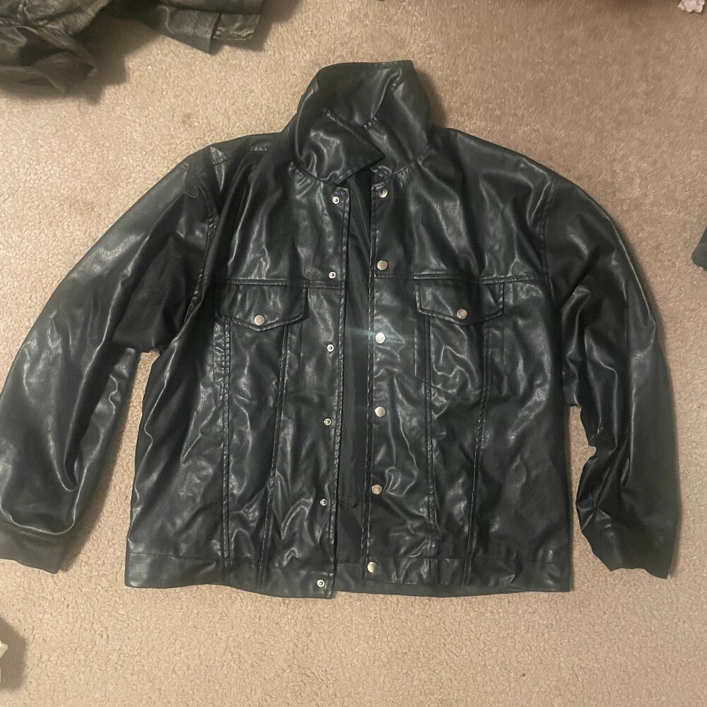 Oversized Black Leather Jacket